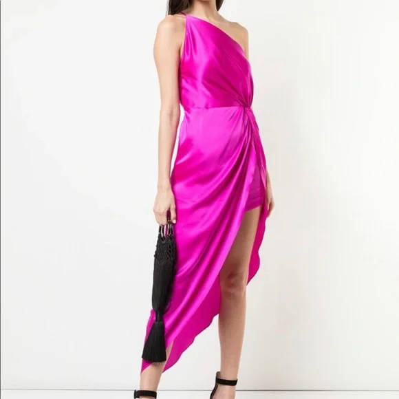 michelle mason pink dress Michelle Mason one-shoulder Silk Dress | Pink